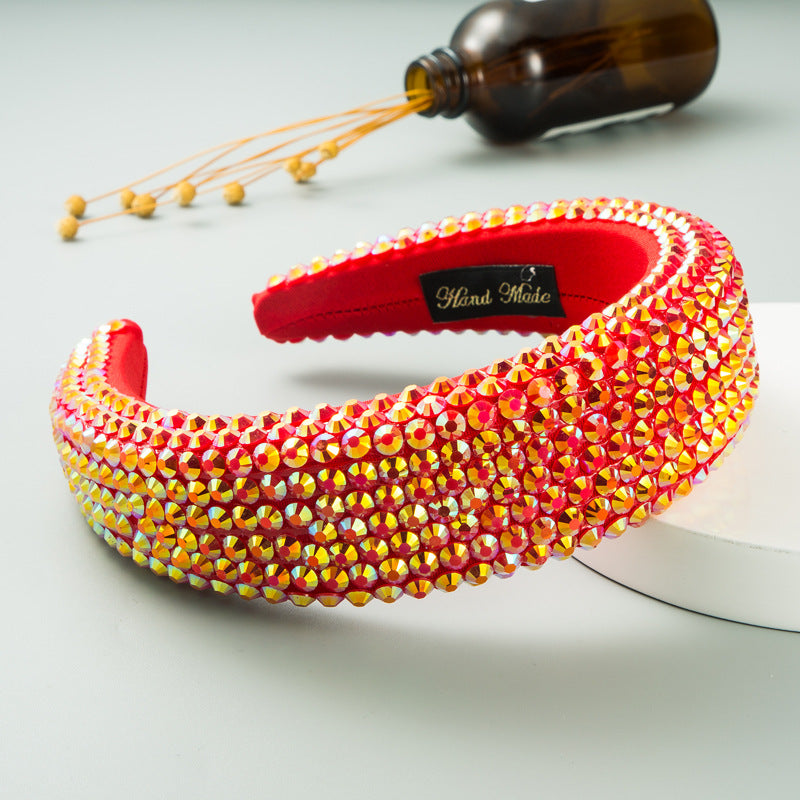 Wholesale Super Shiny Diamond 4.5cm Wide Thickened Sponge Solid Color Headband